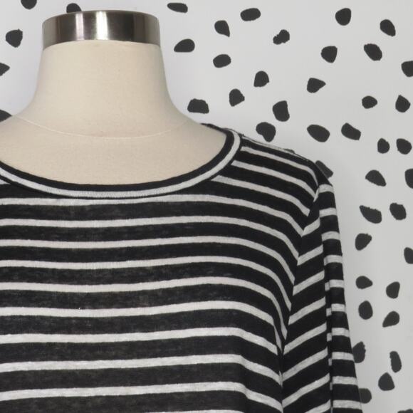 Eileen Fisher Black Striped Short Sleeve 100% Organic Linen T-Shirt Dress - Picture 2 of 8